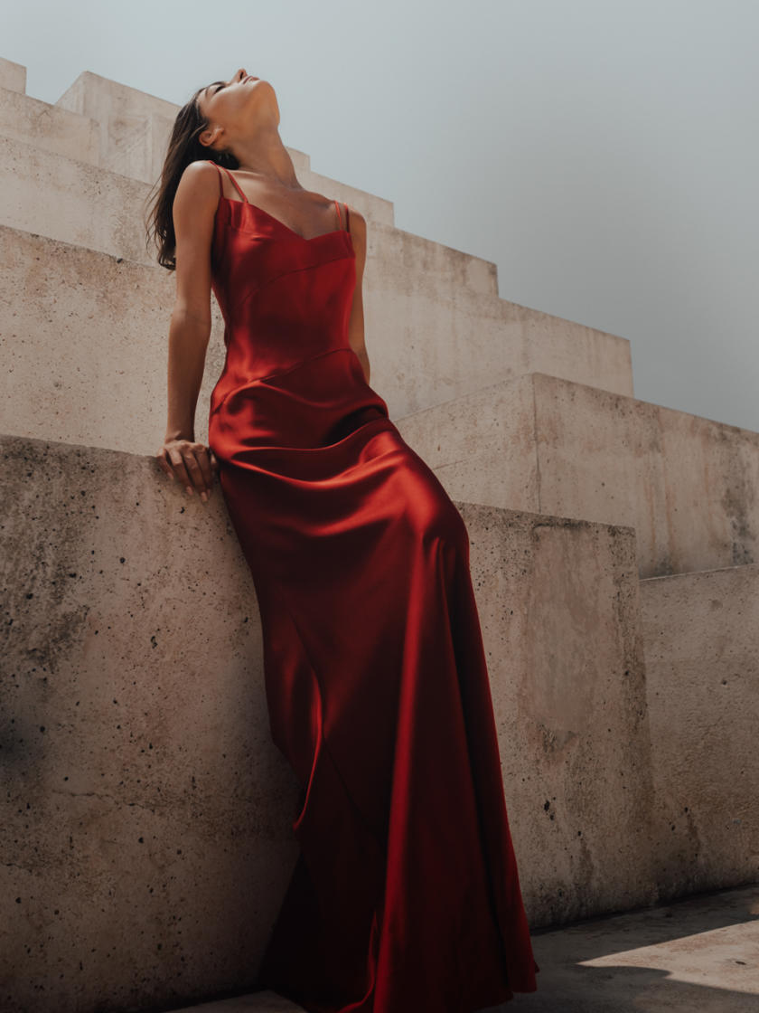 Red on sale Silk Ball Gown