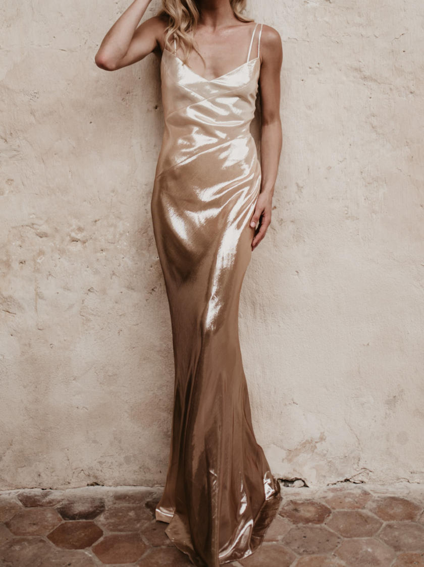 Lilou Lame Gold Silk Slip Dress