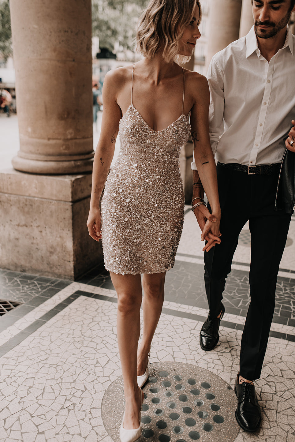 Sequined Halter Short Wedding Dress